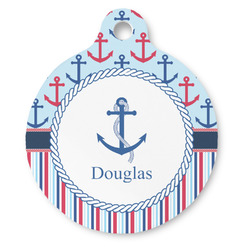 Anchors & Stripes Round Pet ID Tag (Personalized)