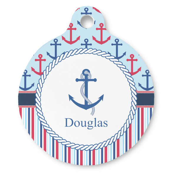 Custom Anchors & Stripes Round Pet ID Tag - Large (Personalized)