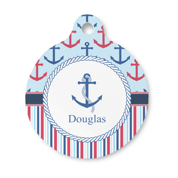 Custom Anchors & Stripes Round Pet ID Tag - Small (Personalized)