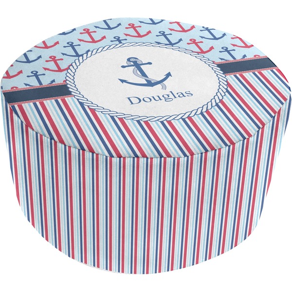 Custom Anchors & Stripes Round Pouf Ottoman (Personalized)