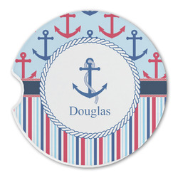 Anchors & Stripes Sandstone Car Coaster - Single (Personalized)
