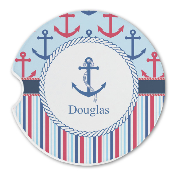 Custom Anchors & Stripes Sandstone Car Coaster - Single (Personalized)