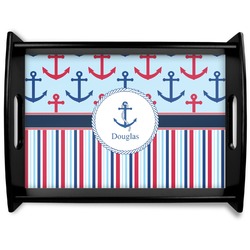 Anchors & Stripes Black Wooden Tray - Large (Personalized)