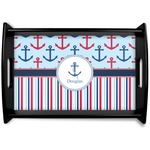 Anchors & Stripes Black Wooden Tray - Small (Personalized)