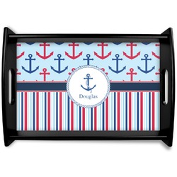 Anchors & Stripes Black Wooden Tray - Small (Personalized)