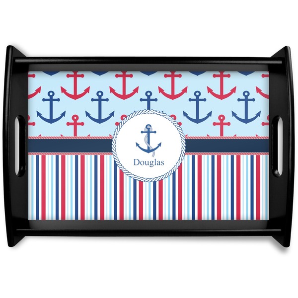 Custom Anchors & Stripes Wooden Tray (Personalized)