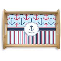 Anchors & Stripes Natural Wooden Tray - Small (Personalized)