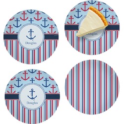 Anchors & Stripes Set of 4 Glass Appetizer / Dessert Plate 8" (Personalized)