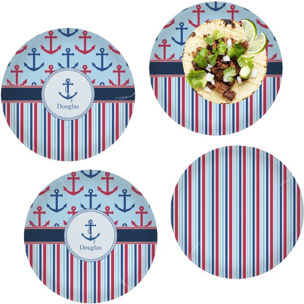 Custom Anchors & Stripes Set of 4 Glass Lunch / Dinner Plate 10" (Personalized)