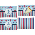 Anchors & Stripes Set of 4 Glass Rectangular Appetizer / Dessert Plate (Personalized)