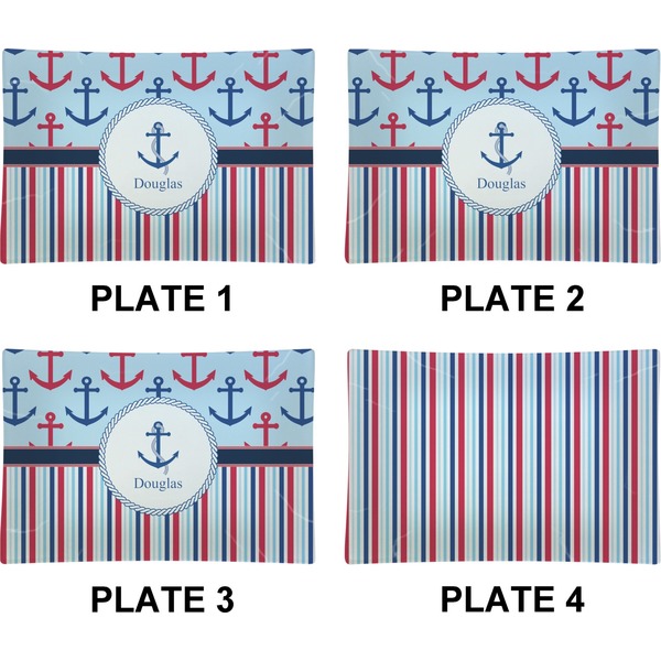 Anchors & Stripes Set of Rectangular Appetizer / Dessert Plates (Approval)
