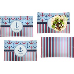 Anchors & Stripes Set of 4 Glass Rectangular Lunch / Dinner Plate (Personalized)