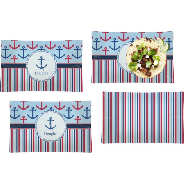 Custom Anchors & Stripes Set of 4 Glass Rectangular Lunch / Dinner Plate (Personalized)