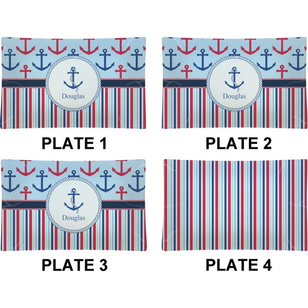 Anchors & Stripes Set of Rectangular Dinner Plates (Approval)