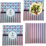 Anchors & Stripes Set of 4 Glass Square Lunch / Dinner Plate 9.5" (Personalized)