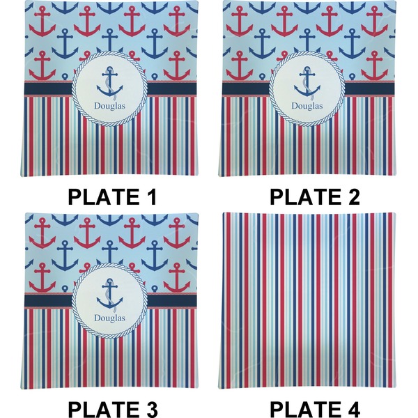 Anchors & Stripes Set of Square Dinner Plates (Approval)