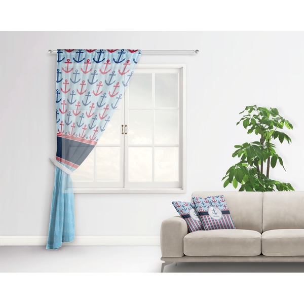 Anchors & Stripes Sheer Curtain With Window and Rod - in Room Matching Pillow