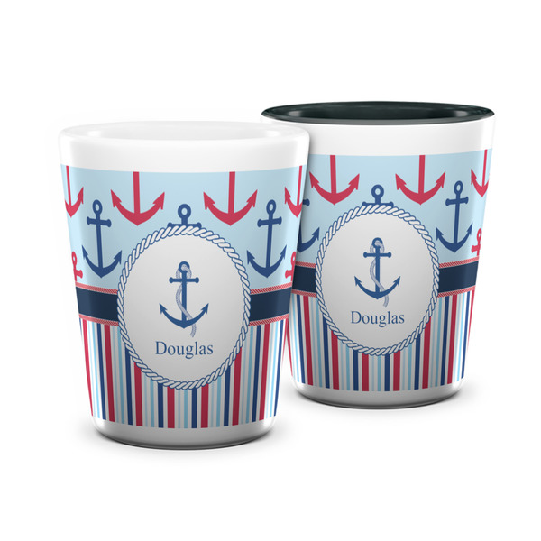 Custom Anchors & Stripes Ceramic Shot Glass - 1.5 oz (Personalized)