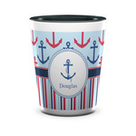 Anchors & Stripes Ceramic Shot Glass - 1.5 oz - Two Tone - Set of 4 (Personalized)