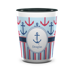 Anchors & Stripes Ceramic Shot Glass - 1.5 oz - Two Tone - Set of 4 (Personalized)
