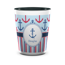 Anchors & Stripes Ceramic Shot Glass - 1.5 oz - Two Tone - Single (Personalized)