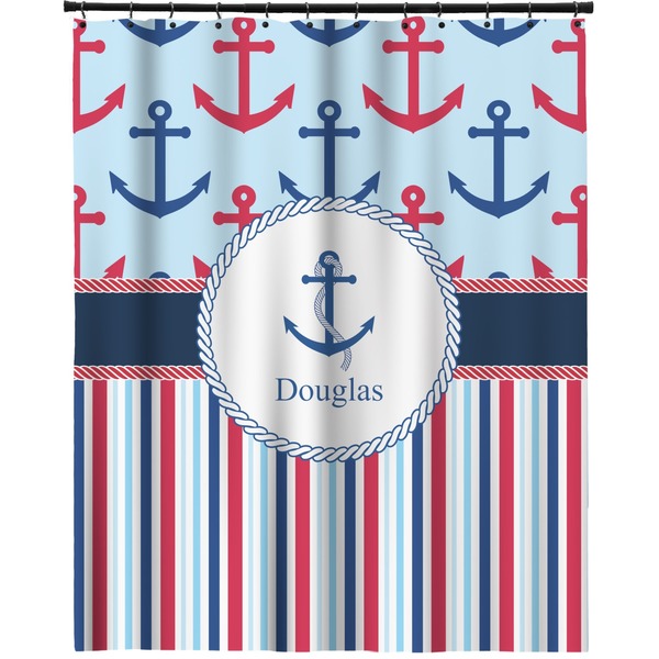 Custom Anchors & Stripes Extra Long Shower Curtain - 70"x84" (Personalized)