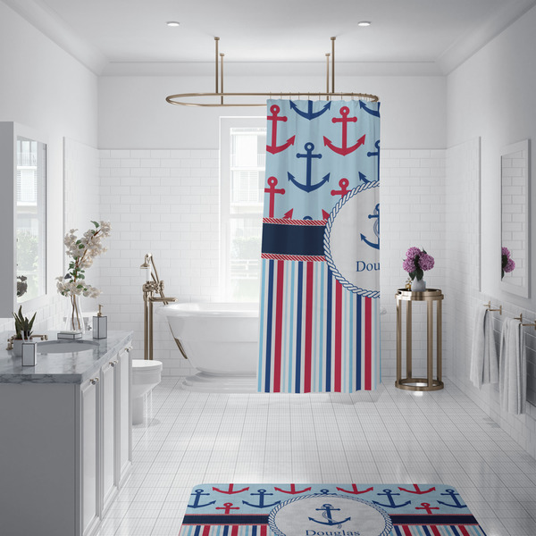 Anchors & Stripes Shower Curtain - Custom Size
