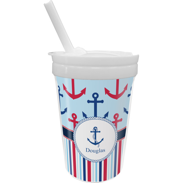 Custom Anchors & Stripes Sippy Cup with Straw (Personalized)