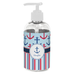 Anchors & Stripes Plastic Soap / Lotion Dispenser (8 oz - Small - White) (Personalized)