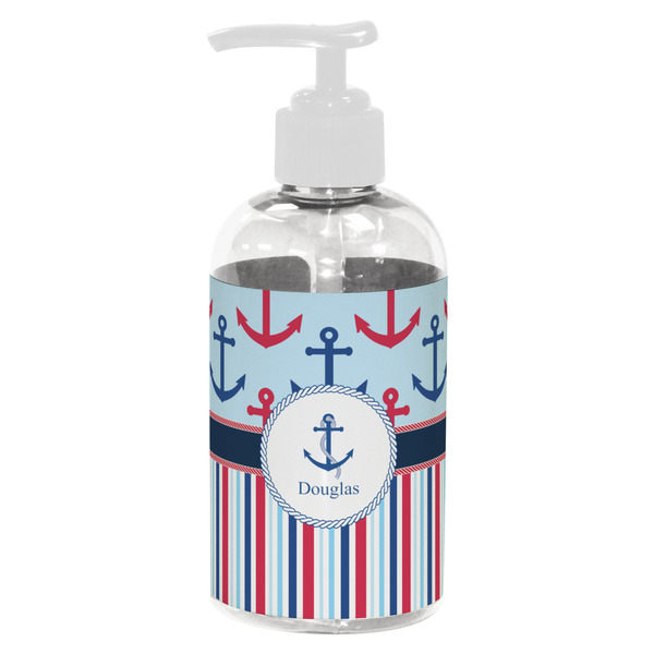Custom Anchors & Stripes Plastic Soap / Lotion Dispenser (8 oz - Small - White) (Personalized)