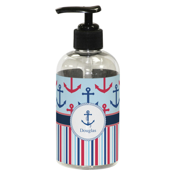 Custom Anchors & Stripes Plastic Soap / Lotion Dispenser (8 oz - Small - Black) (Personalized)