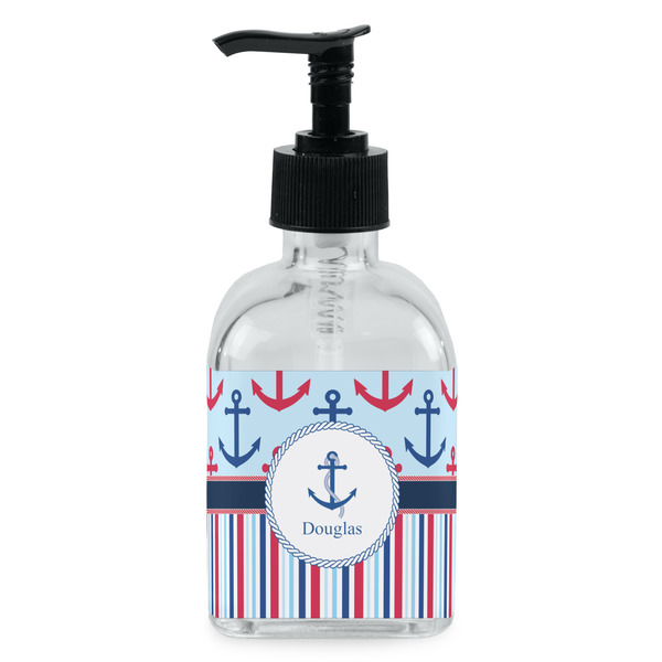 Custom Anchors & Stripes Glass Soap & Lotion Bottle - Single Bottle (Personalized)