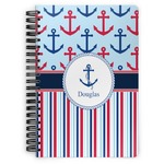Anchors & Stripes Spiral Notebook - 7x10 w/ Name or Text