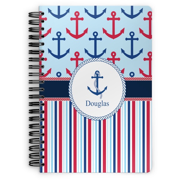 Custom Anchors & Stripes Spiral Notebook - 7x10 w/ Name or Text