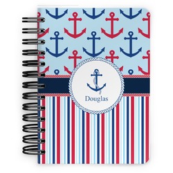 Anchors & Stripes Spiral Notebook - 5x7 w/ Name or Text