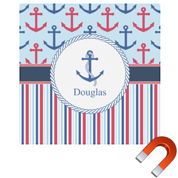 Anchors & Stripes Square Car Magnet - 6" (Personalized)