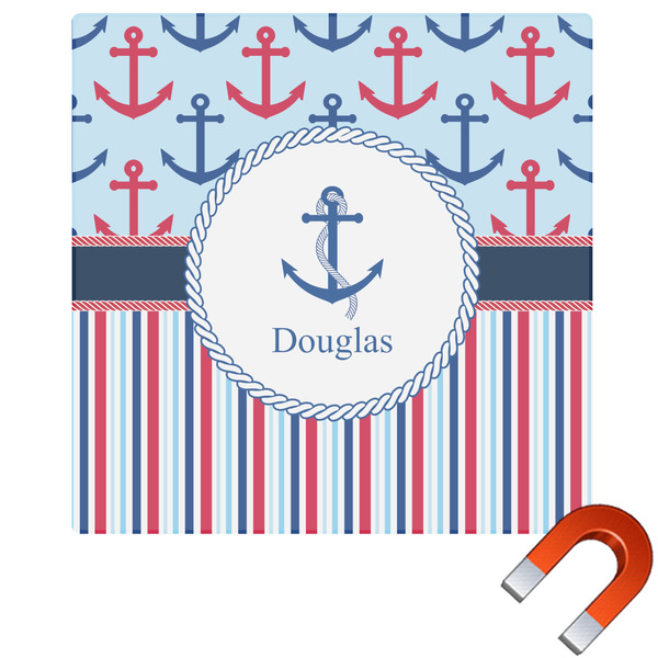 Custom Anchors & Stripes Square Car Magnet - 10" (Personalized)