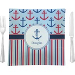 Anchors & Stripes 9.5" Glass Square Lunch / Dinner Plate- Single or Set of 4 (Personalized)