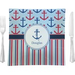 Anchors & Stripes Glass Square Lunch / Dinner Plate 9.5" (Personalized)