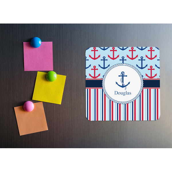 Anchors & Stripes Square Fridge Magnet - LIFESTYLE