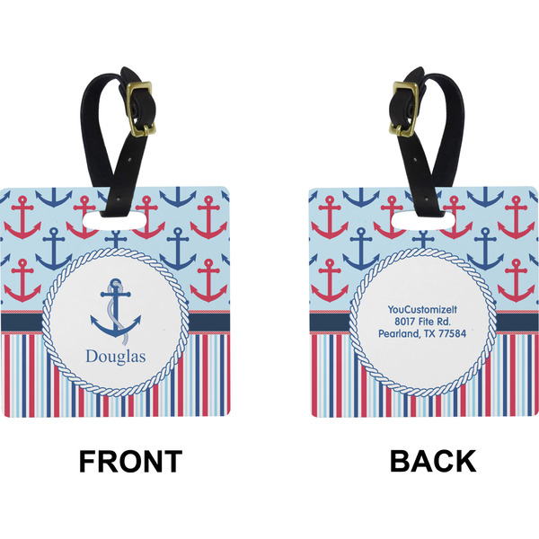 Anchors & Stripes Square Luggage Tag (Front + Back)