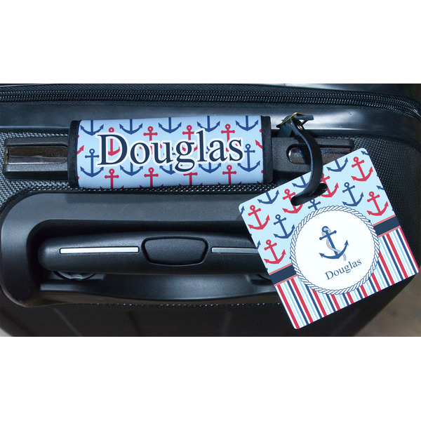 Anchors & Stripes Square Luggage Tag & Handle Wrap - In Context
