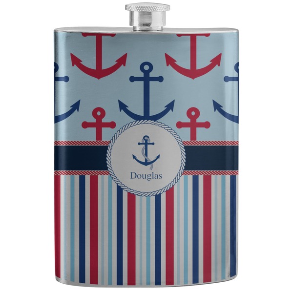 Custom Anchors & Stripes Stainless Steel Flask (Personalized)