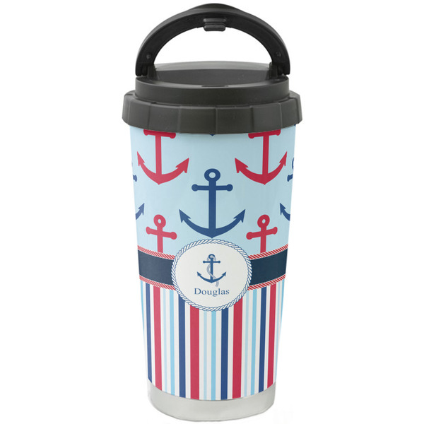 Custom Anchors & Stripes Stainless Steel Coffee Tumbler (Personalized)