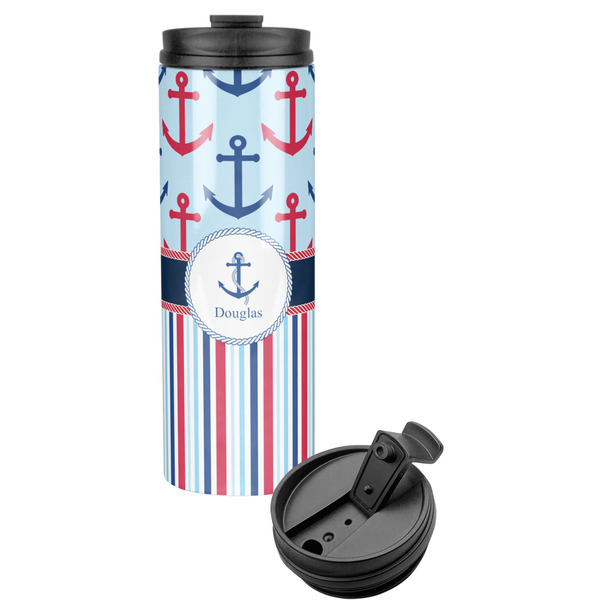 Custom Anchors & Stripes Stainless Steel Skinny Tumbler (Personalized)