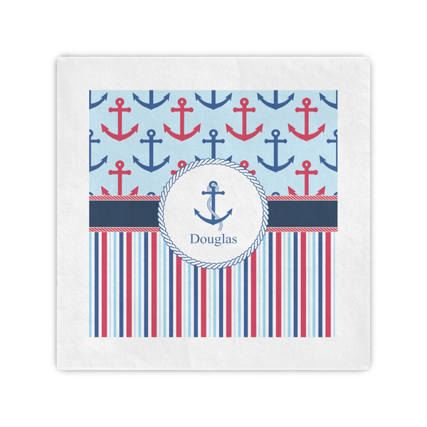 Custom Anchors & Stripes Cocktail Napkins (Personalized)