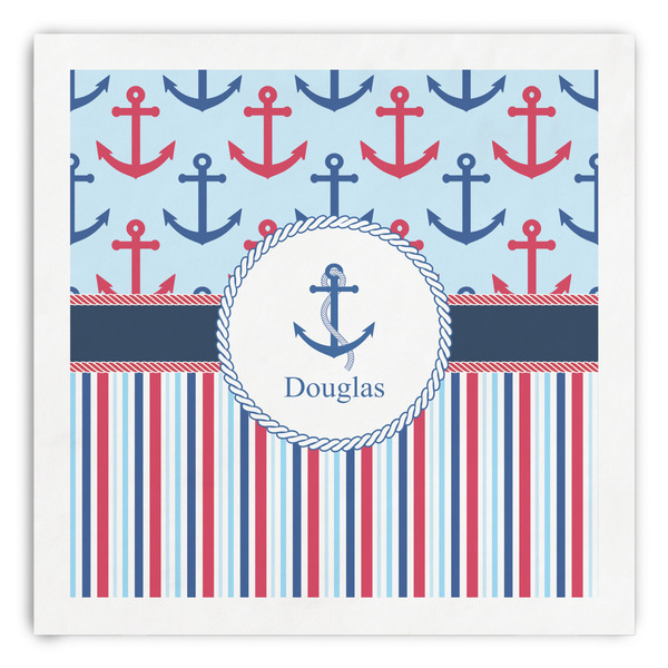 Custom Anchors & Stripes Paper Dinner Napkins (Personalized)