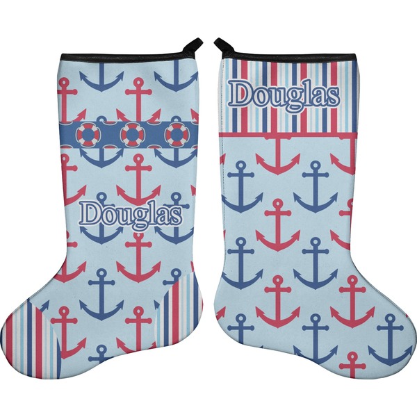Custom Anchors & Stripes Holiday Stocking - Double-Sided - Neoprene (Personalized)