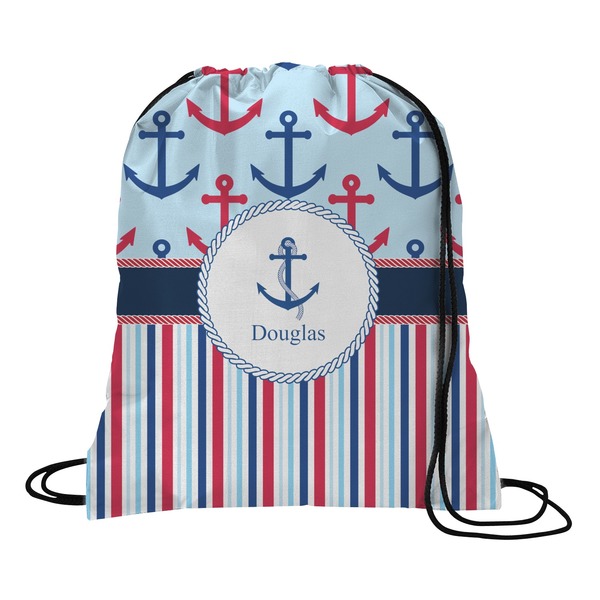 Custom Anchors & Stripes Drawstring Backpack - Medium (Personalized)