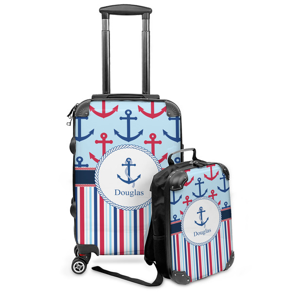 Custom Anchors & Stripes Kids 2-Piece Luggage Set - Suitcase & Backpack (Personalized)